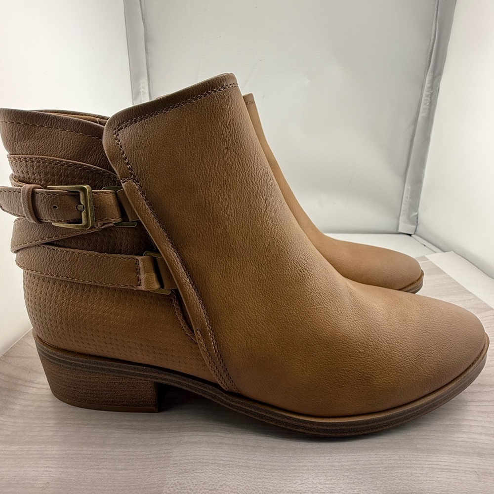 BareTraps Tan Ankle Booties with Buckle Straps